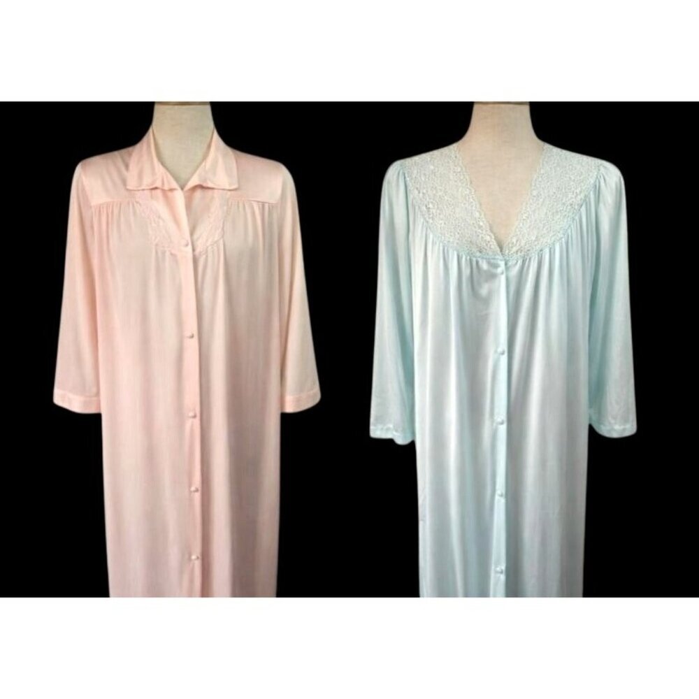 Vintage Vanity Fair 2 Nylon Nightgowns Women Sz S Pink & Blue USA Made DuPont